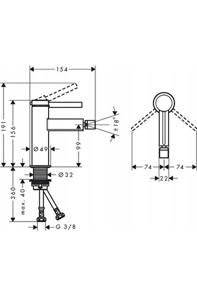 Hansgrohe Robinet bideu Finoris negru mat