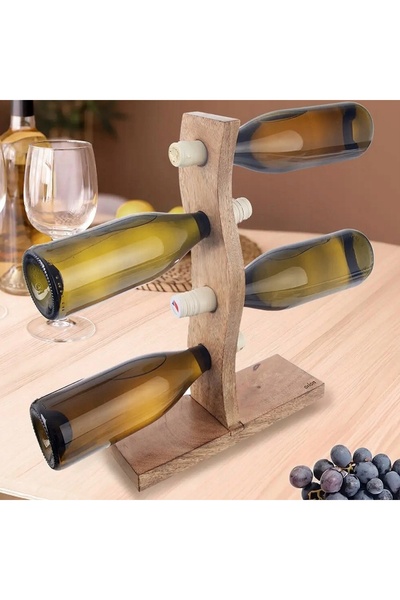 Orion Suport organizator pentru sticle de vin, pentru 4 sticle, din lemn MANGO