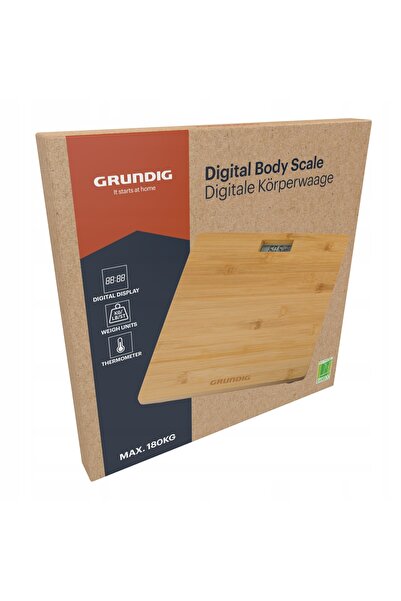 Grundig Cântar de baie cu afișaj LCD și termometru, până la 180 kg, din bambus