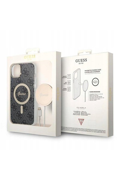NO BRAND Husă MagSafe Guess 4G Print + Kit încărcător pentru iPhone 14 Plus