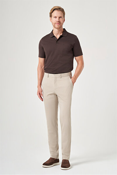 İmza Cream Color Side Pocket Slim Fit Stretchy Chino Trousers 1003260154
