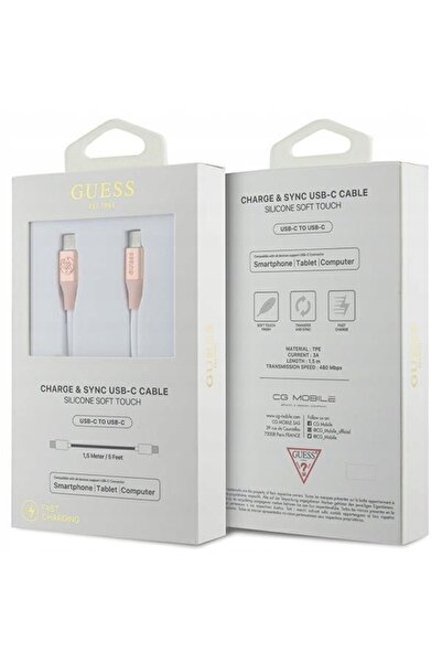 NO BRAND Cablu Guess cu logo în relief, de la USB-C la USB-C, 1,5 m, roz, cer...