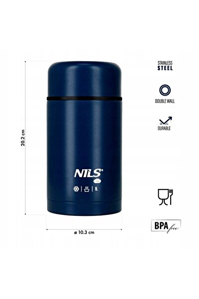 NILS CAMP Termos pentru prânz 1000 ml albastru NC3802 din oțel inoxidabil etanș