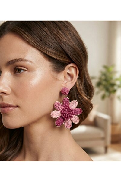 DAZLİNGACCESSORY Pink wicker earrings