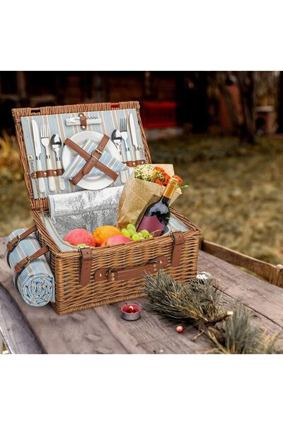 NO BRAND COȘ DE PICNIC DIN RĂCHITĂ CU PĂTURĂ IZOLATĂ TERMIC PENTRU 2 PERSOANE...