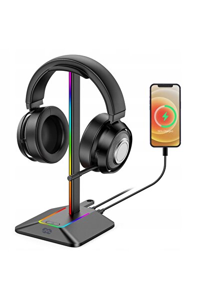 NO BRAND SUPORT PENTRU CĂȘTI GAMING CU ILUMINARE RGB LED USB, NEGRU