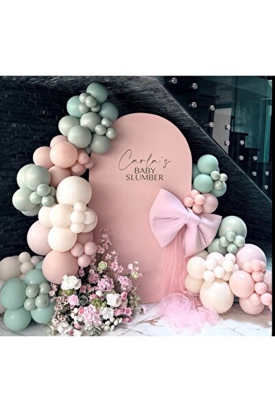 Çemrek Süs Parti Beige Powder Winter Green Balloon Chain Set of 100