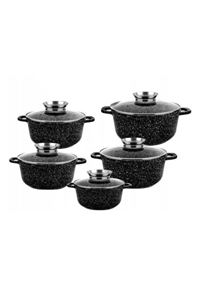 NO BRAND Set mare de oale ceramice și de granit cu capace, 5 piese, negre.