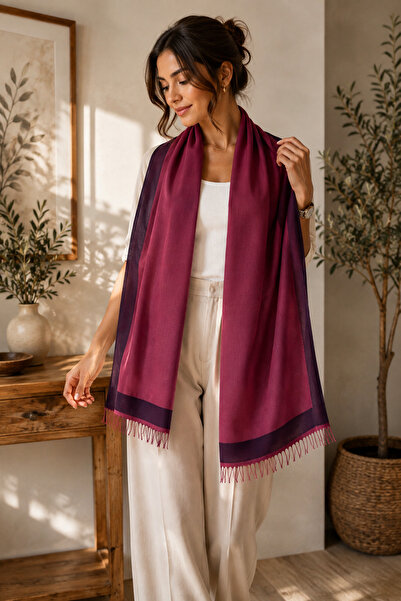 EastWest Trading 180X64 cm Double-Sided Silk Blend Shawl with Tassels Lightwe...