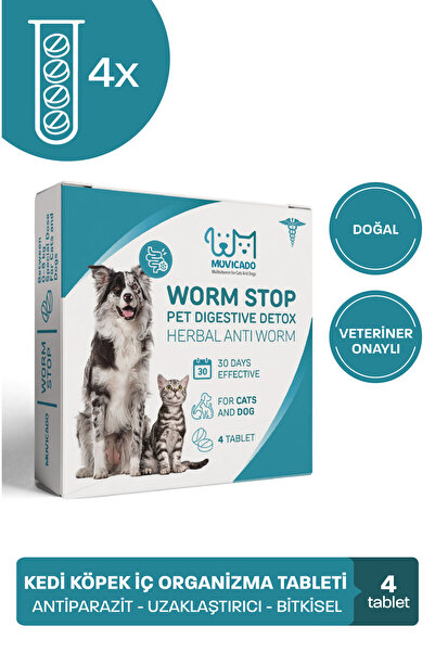 muvicado Kedi Köpek İç Worm Stop Bitkisel Tablet 4 Adet Kovucu Giderici Ödül ...
