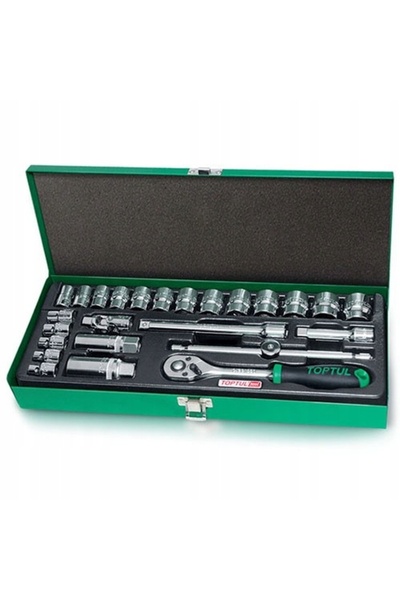 TOPTUL SET DE SCULE 3/8 " 25 PIESE CHEI CU TUBULARE, CICLETĂ, PRELUNGITOR