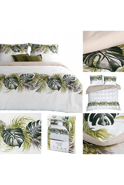 Eurofirany Lenjerie de pat Bumbac 220x200 Amber Frunze de Monstera alb/verde