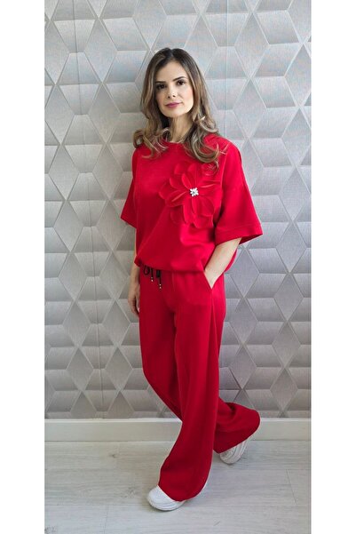 MAXORA SHOP Compleuri cu maneca scurta Floralia - Rosu