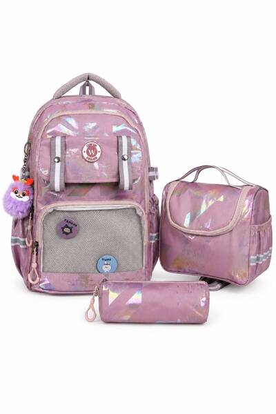 Freedom Waterproof Holographic Primary School Bag Set of 3 – Lunchbox and Pen...