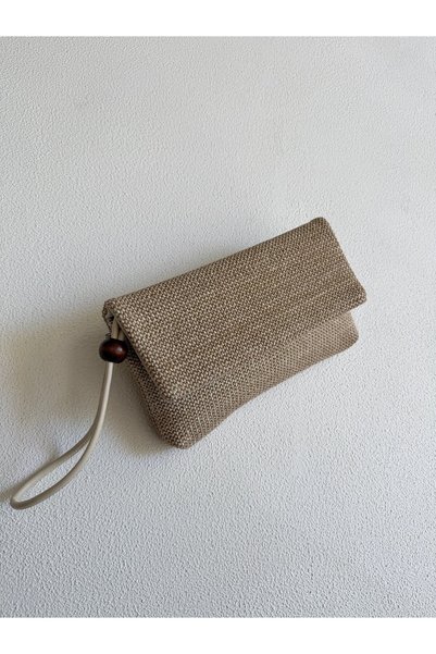 Mia Collection Simple Model Clutch Bag, Portfolio Bag, Handbag Straw Cream