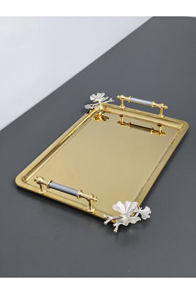 PARILTI HOME COLLECTİON Figured, Metal Handle, Stainless Steel Rectangular Tr...