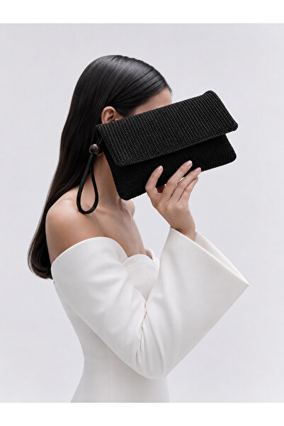 Mia Collection Simple Model Clutch Bag, Portfolio Bag, Handbag Straw Black
