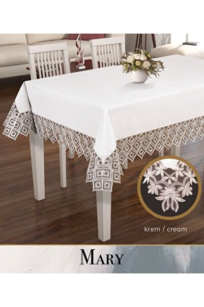 Ceki Home Linen Tablecloth Maria Model Kapiçino 155X220 cm Elegant Home Textile