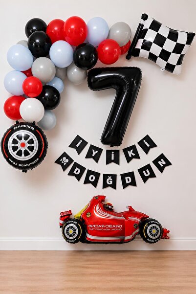 Patladı Gitti 7 Year Old Race Car Themed Birthday Party Celebration Balloon S...