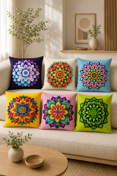 stellahomes Set of 6 Colorful Mandala Patterned Decorative Pillowcases – Bohe...