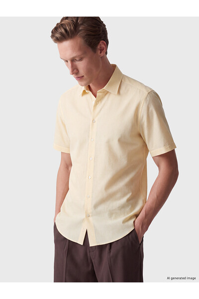 LC Waikiki Southblue Yellow Relax Fit Striped Men's Shirt