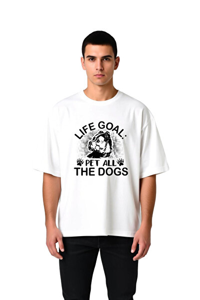 PayBuy Men's Oversize Dog Love Printed T-Shirt 100% Cotton Daily Casual Cut C...