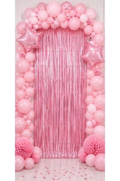 Parti Dükkanı Metalize Pembe Arka Fon 100x200 cm Parti Fotoğraf Çekim Arka Pl...