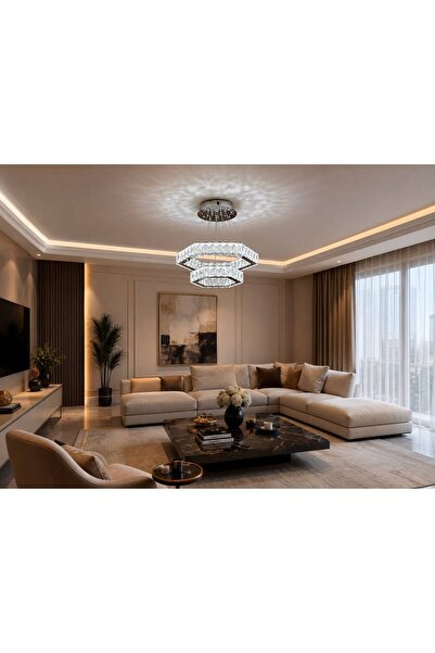 lunexa aydınlatma Modern Kristal Taşlı Led Avize 3 Renk Altıgen