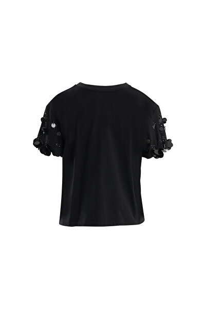 GİZİA Kısa Kollu İşlemeli Siyah T-Shirt