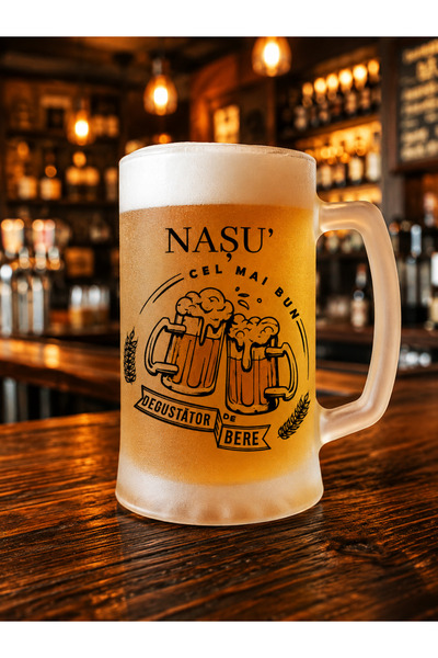 Arka9 Halbă personalizată pentru Nașu – 500 ml, sticlă sablată