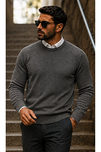 comstar Men's Daily Trend Crew Neck Anthracite Knitwear Sweater