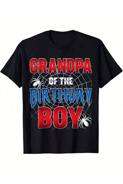 9JY تي شيرت رجالي بطبعة شبكة العنكبوت من Grandpa Of The Boy - 100% كاجوال برق...