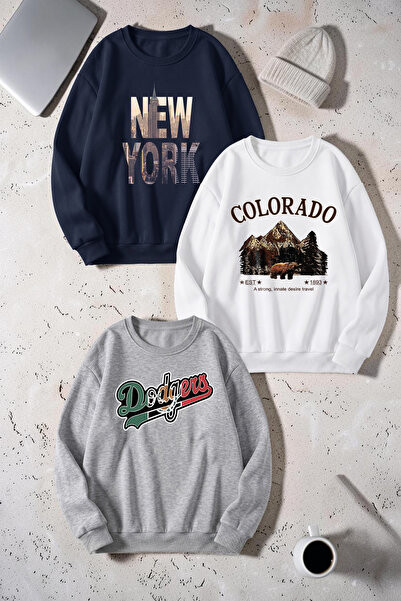 trendypassion Unisex Mixed Printed Crew Neck Sweatshirt Set – Pack of 3