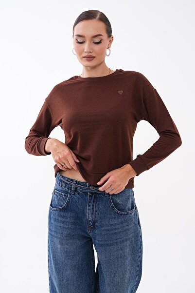 ŞİMAL Women's Heart Embroidered Two-Thread Sweatshirt 255327 - 265045