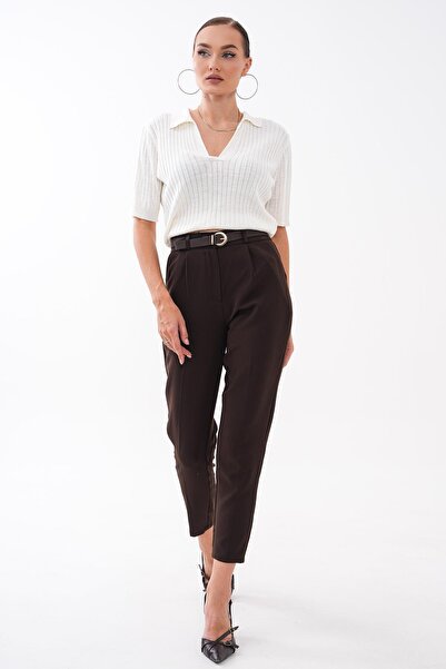 ŞİMAL Ženske pantalone od tkanine sa detaljnim remenom 260121 - 265227