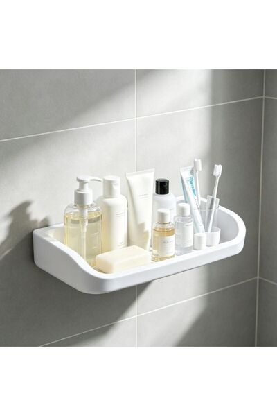 idei Raft de perete alb cu ventuze vacuum puternice, raft organizator baie 31...
