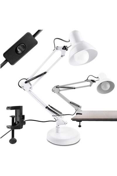 Lumiled Lampă de birou TOBI E27 Albă pentru desen tehnic + Suport de masă