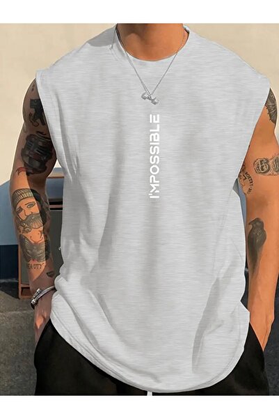 FUFLUNS Impossible Printed Men's Regular Fit Crew Neck Sports Sleeveless T-Shirt