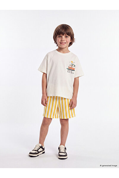 LC Waikiki Lcw Kids White Printed Boy's Shorts Set
