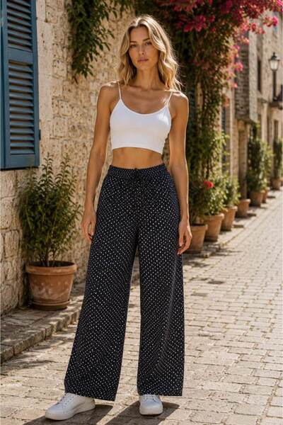 Derya Kurşun Wide Leg Pants with Elastic Waist 025-09