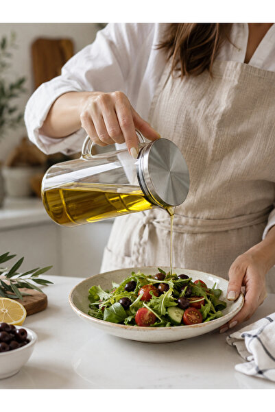 ALLEGRI Borosilicate Glass Oil and Vinegar Jug with Metal Lid, Heat Resistant...