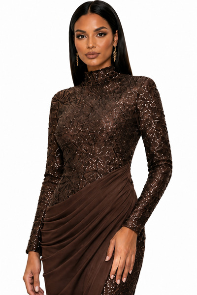 Lovely Dress Sequin Embroidered Draped Long Evening Dress – Fish Cut Hijab Ev...