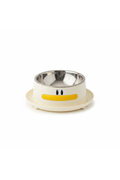 AKDC Cream Plastic & Stainless Steel Pet Feeding Bowl – 15 cm