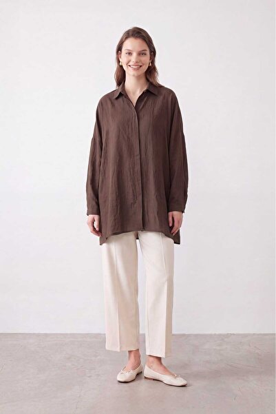 Puane Basic Oversize Gömlek Kahverengi