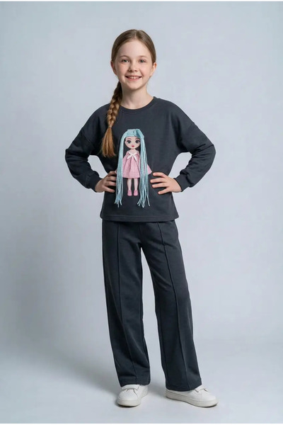 SIRRI Girl's Knitted Hair Braided Baby Printed Sweatshirt and Sweatpants 2-Pi...