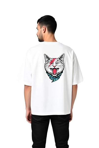 PayBuy Men's Oversize T-Shirt Cat Bandana Lightning Printed Relaxed Fit Casua...