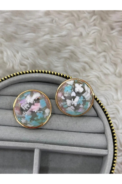 Bozhi Colorful Flower Pattern Round Women's Earrings Elegant Gift Steel
