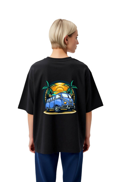 PayBuy Women's Oversize Graphic Printed T-Shirt Vintage Minibus Palm Sunset M...