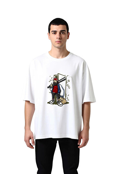 PayBuy Men's Oversize T-Shirt Bandana Beard Figure Line Art Print Urban Stree...