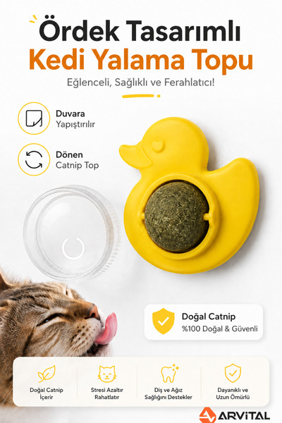 Arvital Duck Design Wall-Adhering Catnip Ball Rotating Catnip Licking Toy